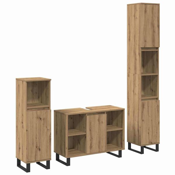 vidaXL Set di mobili per il bagno 3 pcs Marrone Legno multistrato