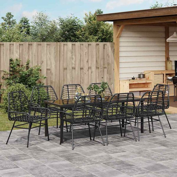 vidaXL Set da Pranzo per Giardino 9 pcs Nero polyrattan