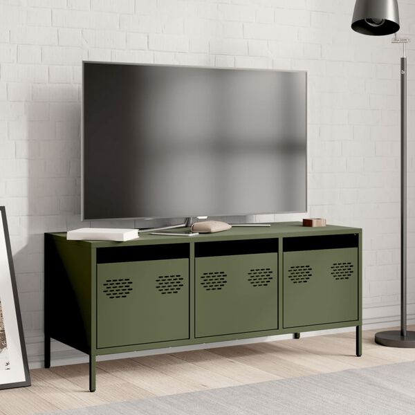 vidaXL Mobile TV Verde Oliva 101,5x39x43,5cm Acciaio Laminato a Freddo