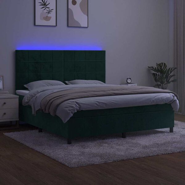 vidaXL Letto a Molle con Materasso e LED Verde Scuro 180x200cm Velluto