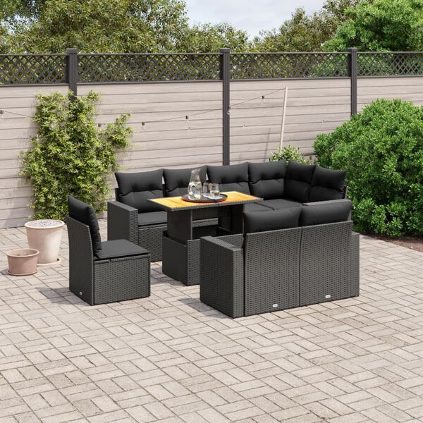 vidaXL Set Divani da Giardino 9 pz con Cuscini Nero in Polyrattan
