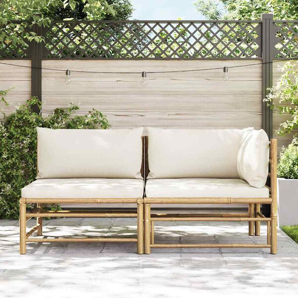 vidaXL Set Divani da Giardino 2 pz con Cuscini Bianco Crema in Bamb&ugrave;