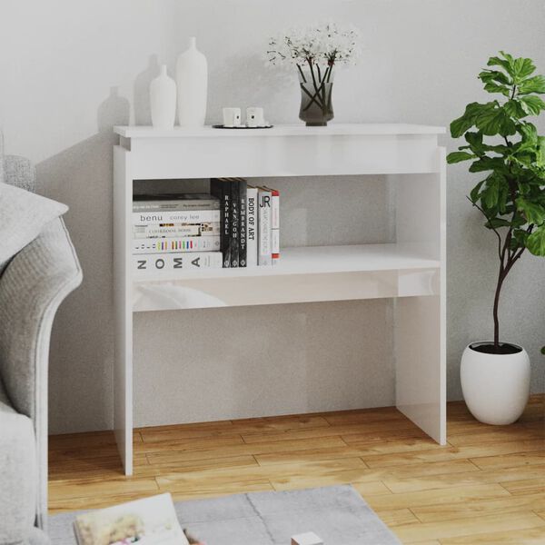 vidaXL Tavolino Consolle Bianco Lucido 80x30x80 cm Legno Multistrato