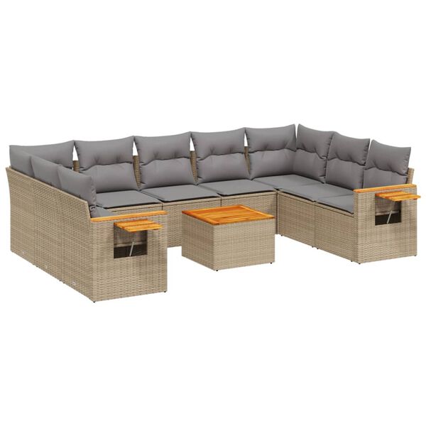 vidaXL Set Divano da Giardino 10 pz con Cuscini Beige in Polyrattan