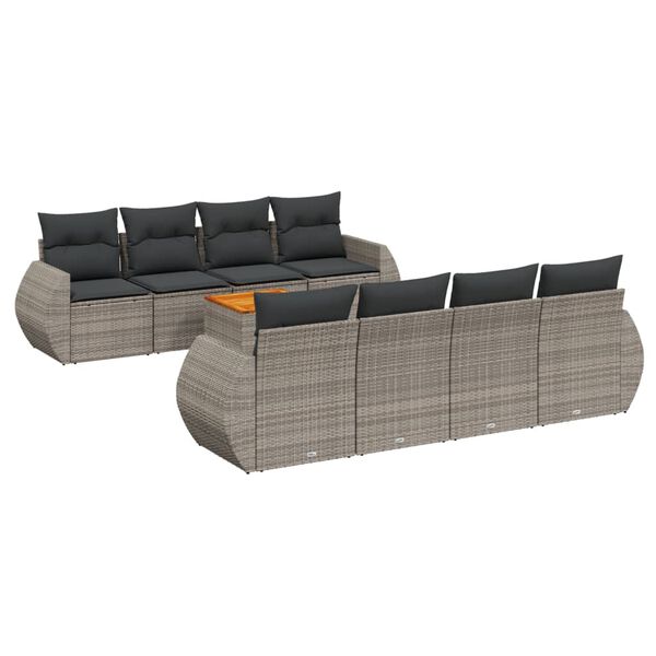 vidaXL Set Divano da Giardino 9 pz con Cuscini Grigio in Polyrattan