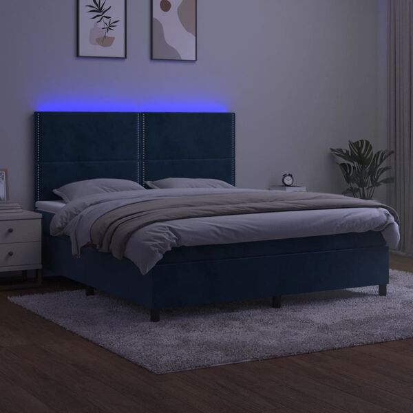 vidaXL Letto a Molle con Materasso e LED Blu Scuro 180x200 cm