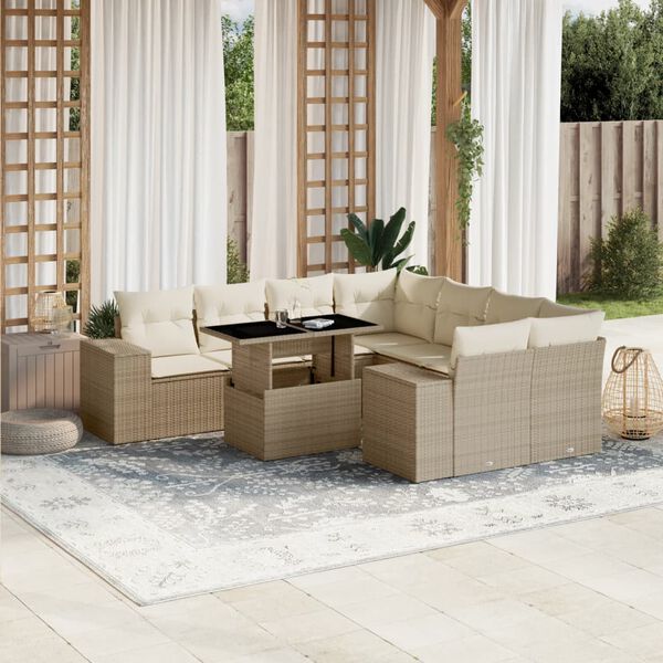 vidaXL Set Divano da Giardino 9 pz con Cuscini Beige in Polyrattan
