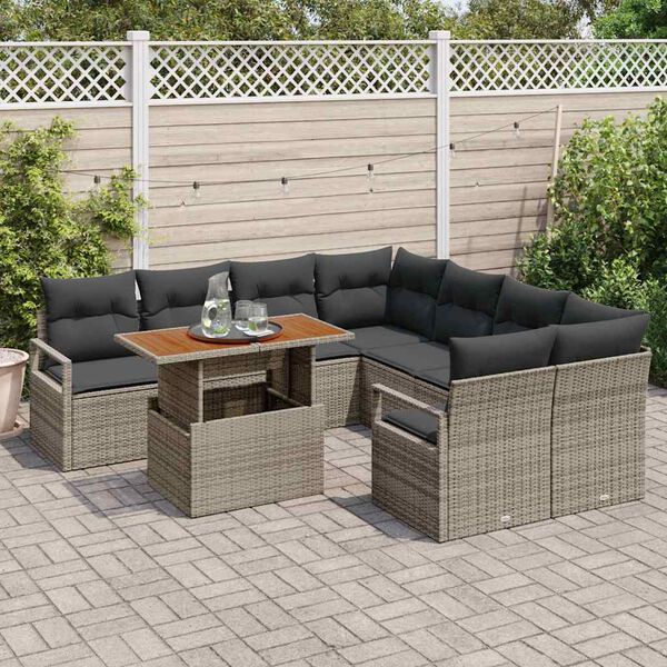 vidaXL Set da Pranzo per Giardino con cuscino 9 pcs Grigio e Marrone