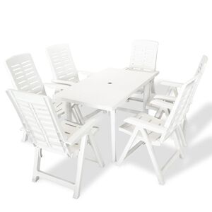 vidaXL Set da Pranzo da Giardino 7 pz in Plastica Bianco