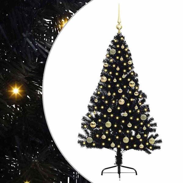 vidaXL Albero di Natale artificiale con luci integrate Nero 150 cm PVC