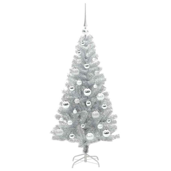 vidaXL Albero di Natale con 150 LED con supporto Argento 120 cm PET