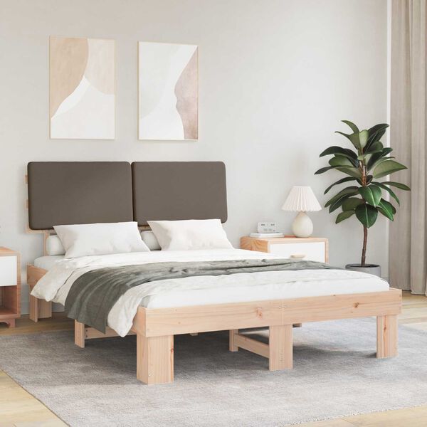 vidaXL Letto con Testiera Rivestita Talpa 135 x 190 cm Pino massello