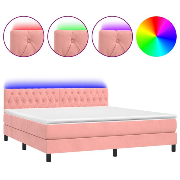 vidaXL Letto a Molle con Materasso e LED Rosa 180x200 cm in Velluto