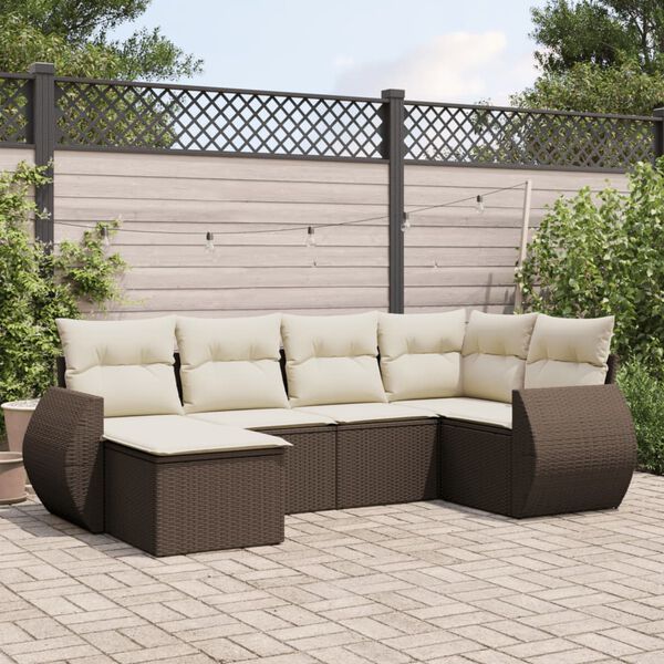 vidaXL Set Divano da Giardino 6 pz con Cuscini Marrone in Polyrattan