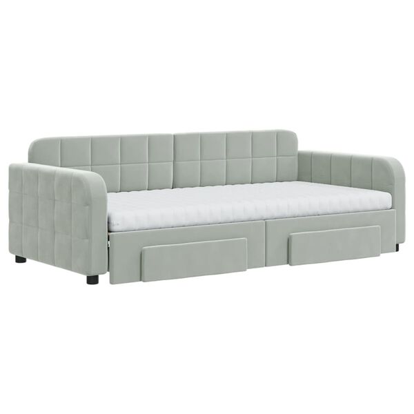 vidaXL Divano Letto Estraibile Cassetti Grigio Chiaro 90x190cm Velluto