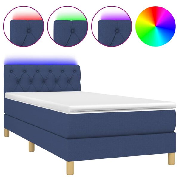 vidaXL Letto a Molle con Materasso e LED Blu 80x200 cm in Tessuto