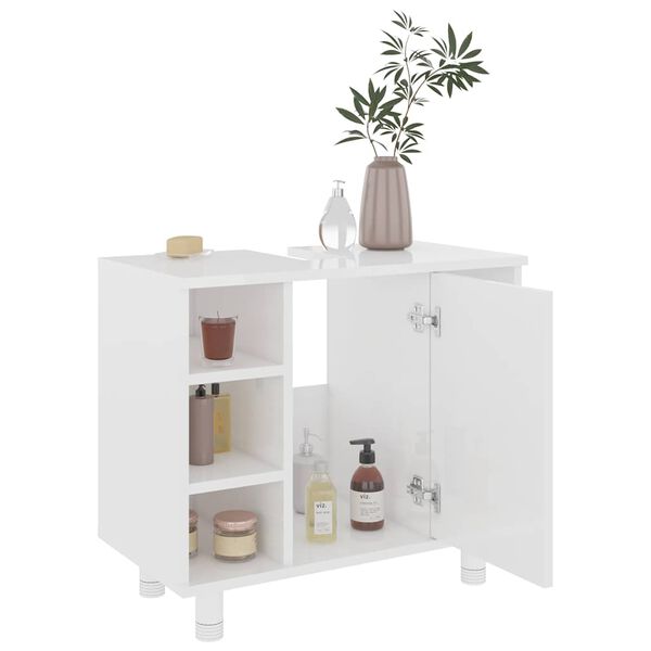 vidaXL Mobile da Bagno Bianco Lucido 60x32x53,5cm in Legno Multistrato