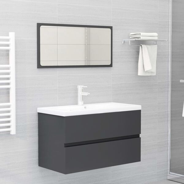 vidaXL Set Mobili da Bagno Grigio in Legno Multistrato