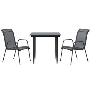 vidaXL Set da Pranzo da Giardino 3 pz Nero in Acciaio e Textilene