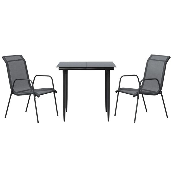 vidaXL Set da Pranzo da Giardino 3 pz Nero in Acciaio e Textilene