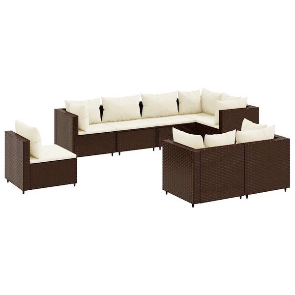 vidaXL Set Divani da Giardino 8 pz con Cuscini in Polyrattan Marrone
