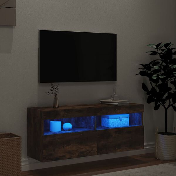 vidaXL Mobile TV a Parete con Luci LED Rovere Fumo 100x30x40 cm