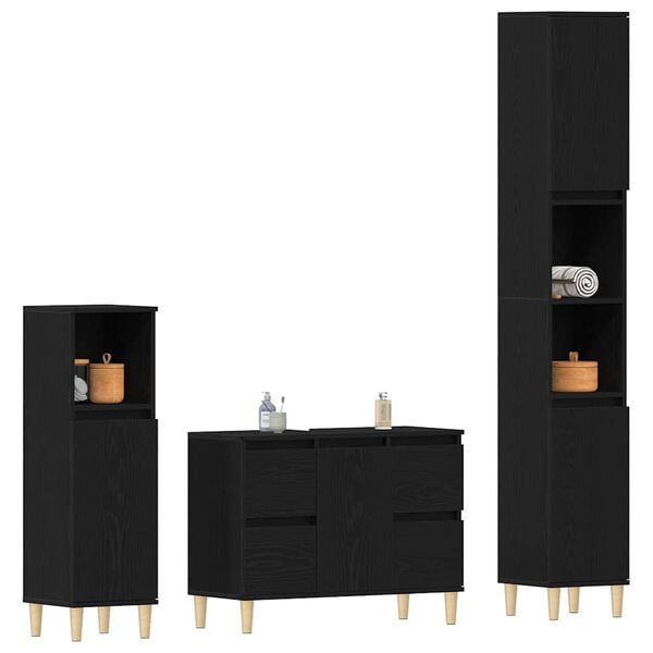 vidaXL Set di mobili per il bagno Montaggio a parete 3 pcs Rovere Nero