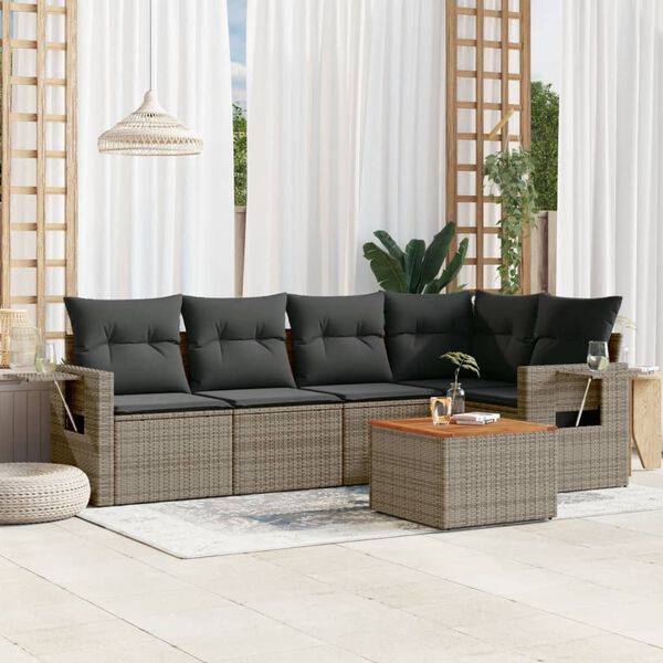 vidaXL Set Divano da Giardino 6 pz con Cuscini Grigio in Polyrattan