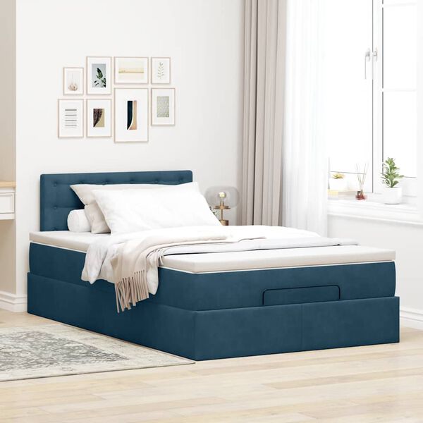 vidaXL Pouf Letto con Materasso Blu Scuro 120x190 cm Velluto