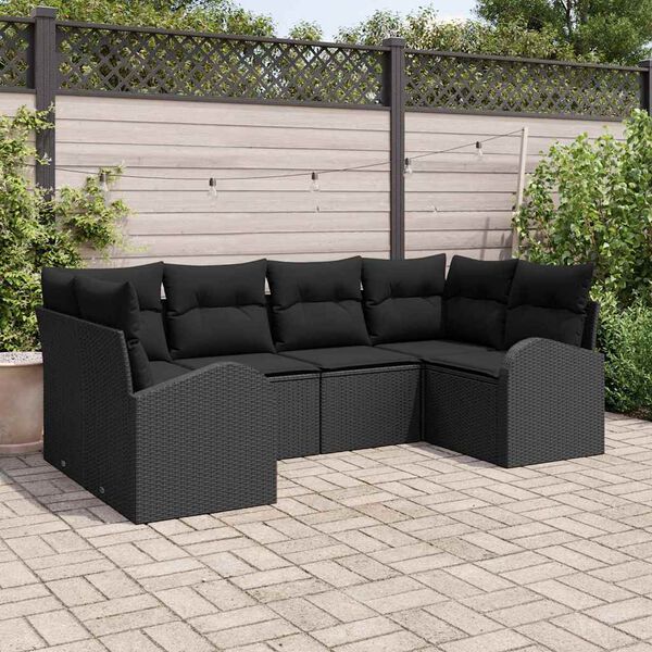 vidaXL Set Divano da Giardino con cuscino 6 pcs Nero polyrattan
