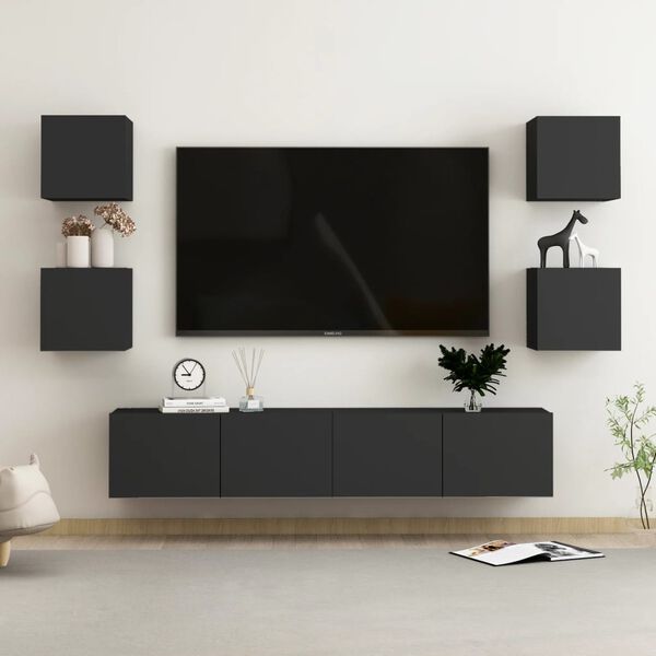 vidaXL Set di Mobili Porta TV 6 pz Nero in Legno Multistrato