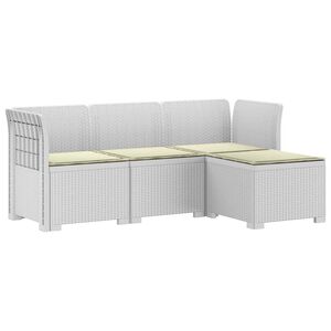 vidaXL Divano da giardino 4 posti con cuscini aspetto rattan PP Bianco