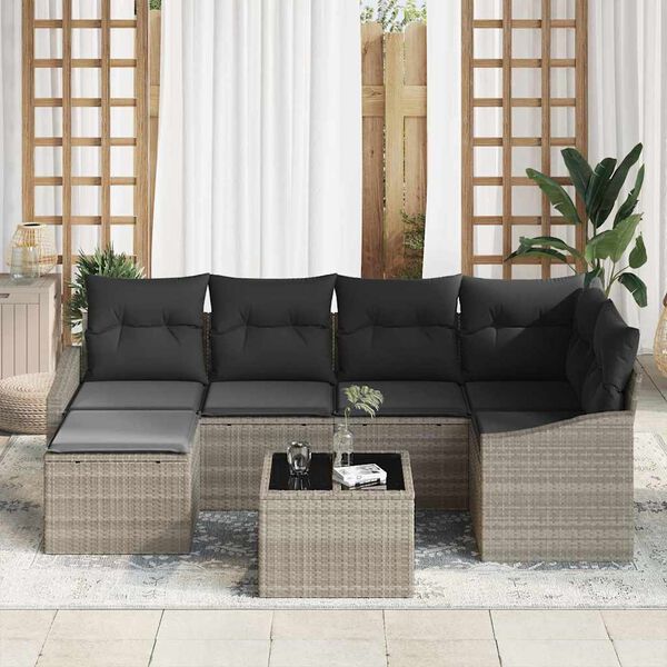 vidaXL Set di divani con cuscino 7 pcs Grigio chiaro polyrattan