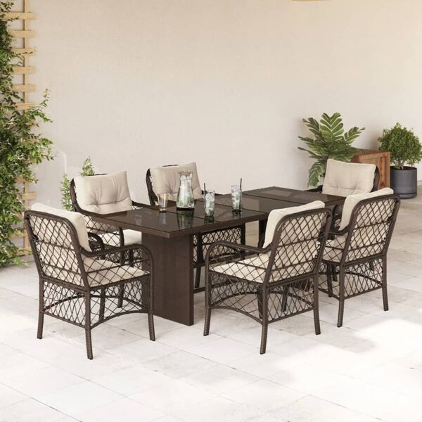 vidaXL Set da Pranzo da Giardino 7pz con Cuscini in Polyrattan Marrone