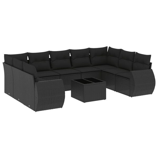 vidaXL Set Divani da Giardino 10pz con Cuscini in Polyrattan Nero