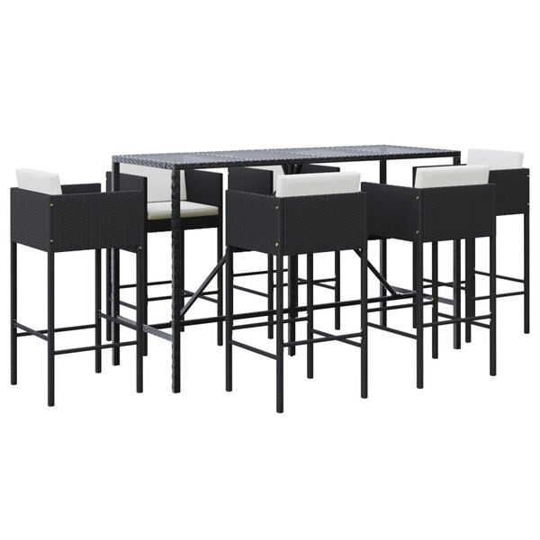 vidaXL Set Bar da Giardino 7 pz con Cuscini in Polyrattan Nero