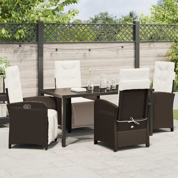 vidaXL Set da Pranzo per Giardino con cuscino 5 pcs Marrone polyrattan