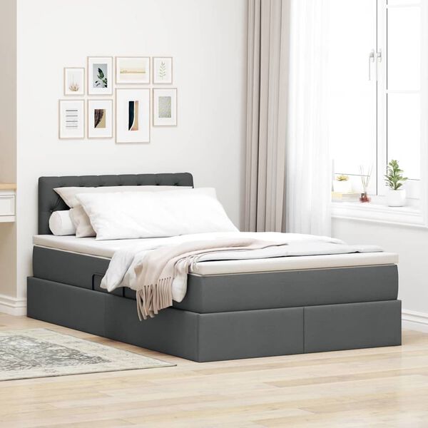 vidaXL Letto con contenitore e LED Grigio scuro 120 x 190 cm