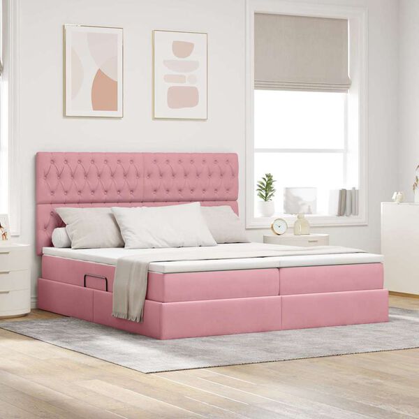 vidaXL Letto con luci a strisce a LED Rosa 200 x 200 cm Velluto