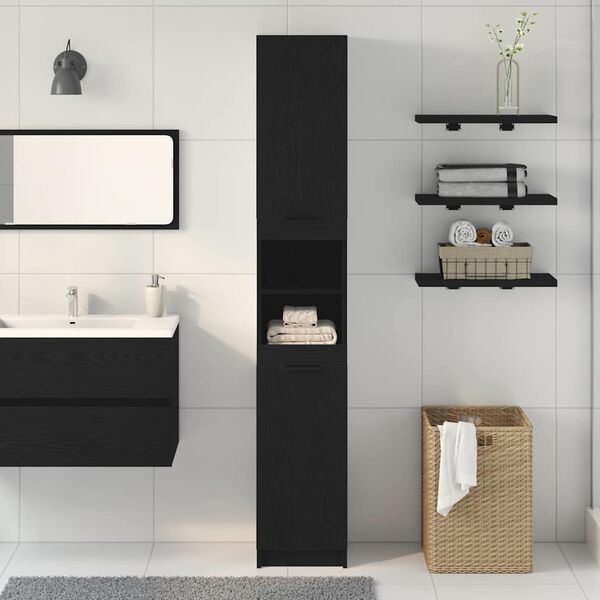 vidaXL Mobile da Bagno con lo scaffale Rovere nero 32 x 34 x 188,5 cm