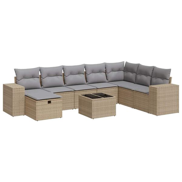 vidaXL Set Divano da Giardino 9 pz con Cuscini Beige in Polyrattan
