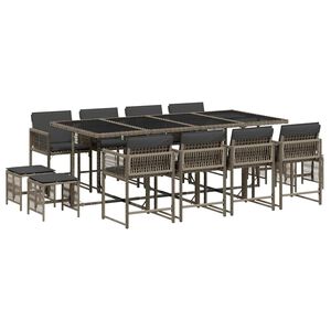vidaXL Set da Pranzo da Giardino 13pz con Cuscini Grigio in Polyrattan