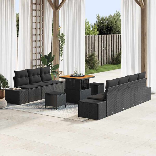 vidaXL Set Divano da Giardino con cuscino 10 pcs Nero polyrattan