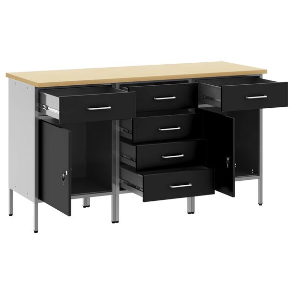 vidaXL Mobile da lavoro con ruota 3 pcs Nero e Grigio 75 x 45 x 85 cm