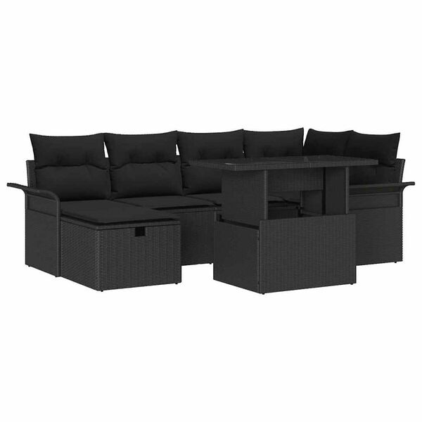 vidaXL Set Divano da Giardino con cuscino 7 pcs Nero Poly Rattan