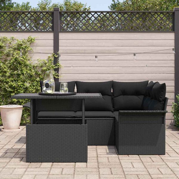 vidaXL Set Divano da Giardino con cuscino 5 pcs Nero Poly Rattan