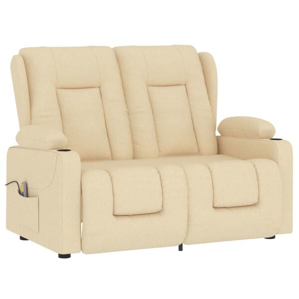 vidaXL Divano Massaggiante 2 Posti con Portabicchieri Crema in Tessuto