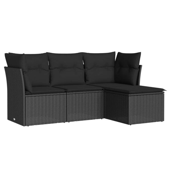 vidaXL Set Divani da Giardino 4 pz con Cuscini Nero in Polyrattan