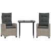 vidaXL Set Pranzo da Giardino 3pz con Cuscini Grigio Chiaro Polyrattan