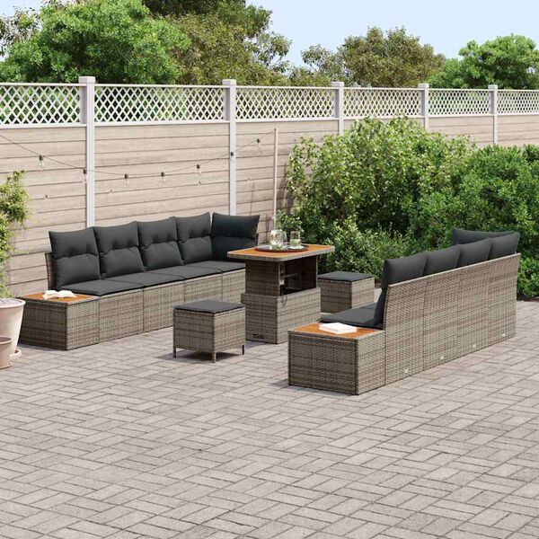 vidaXL Set Divano da Giardino con cuscino 11 pcs Grigio Poly Rattan